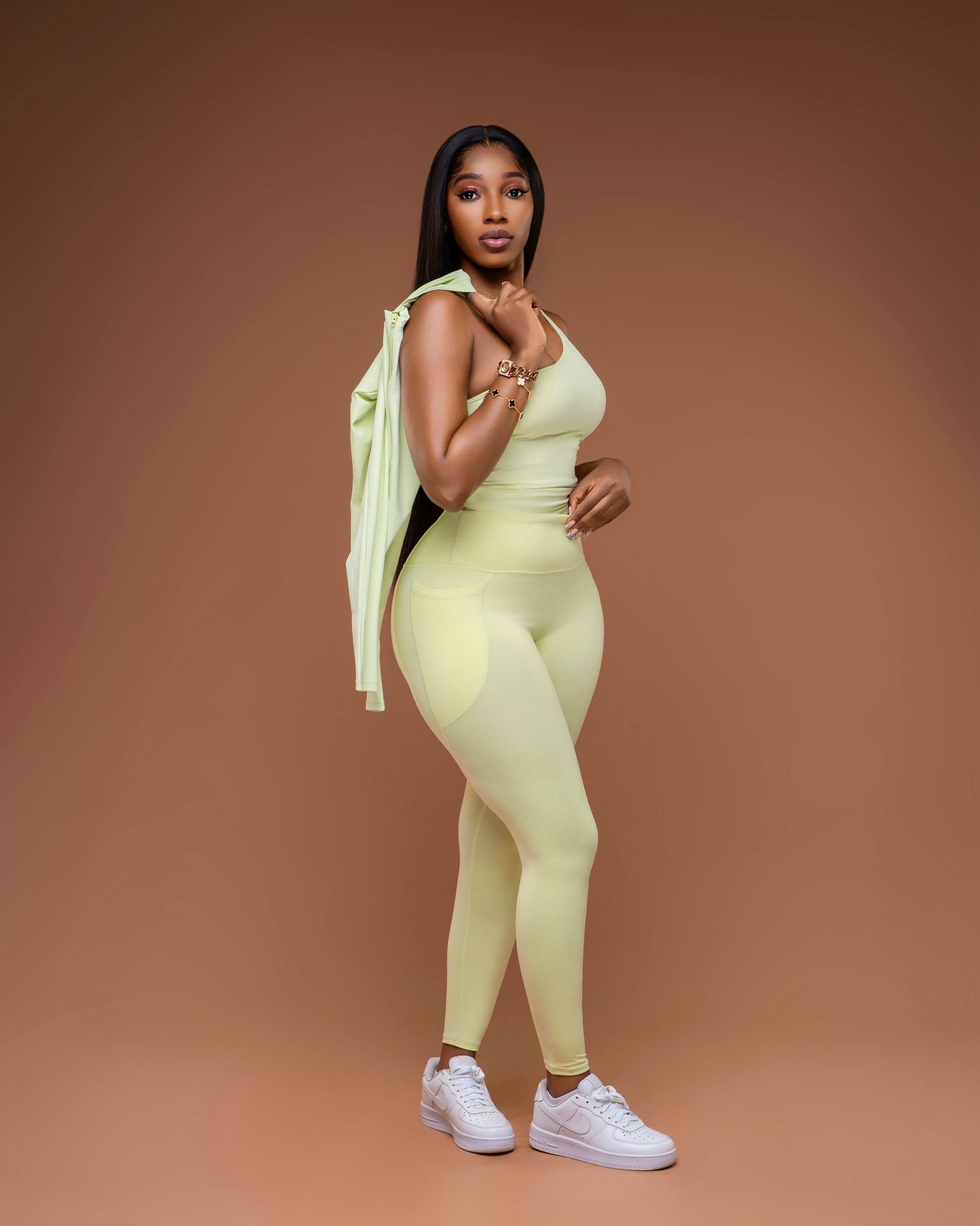 3-Piece Set (Leggings, one arm Crop Top, Jacket)