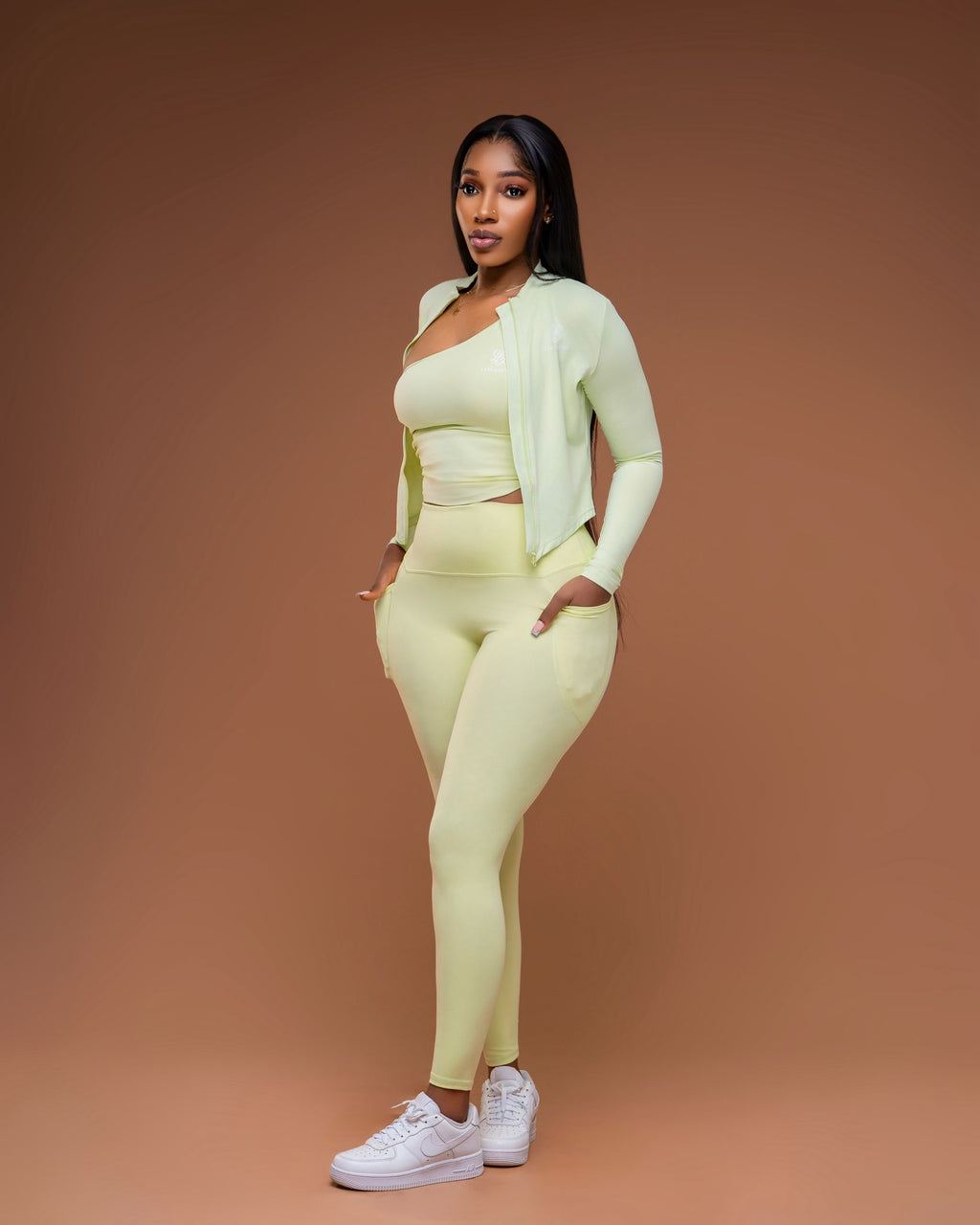 3-Piece Set (Leggings, one arm Crop Top, Jacket)
