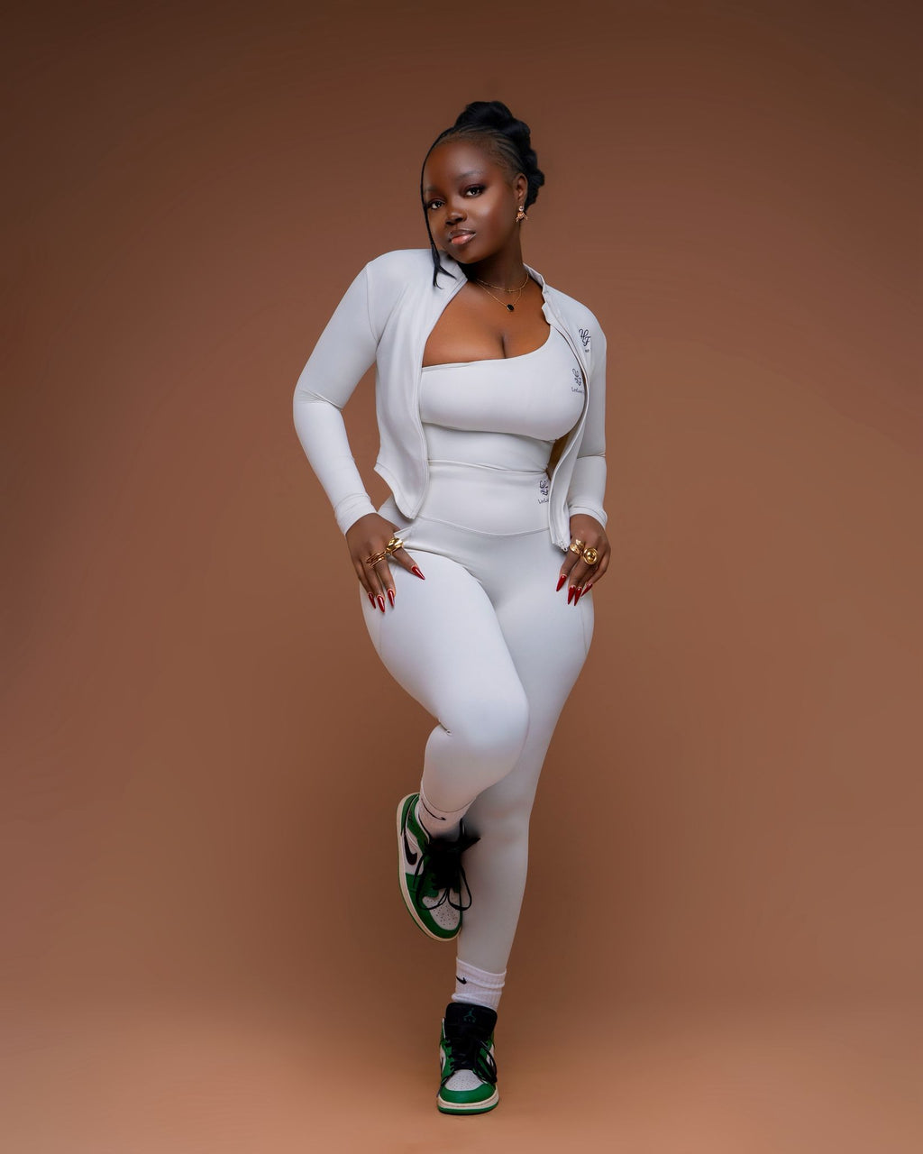 3-Piece Set (Leggings, one arm Crop Top, Jacket)