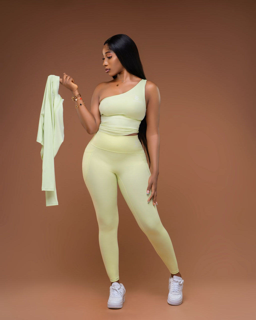 3-Piece Set (Leggings, one arm Crop Top, Jacket)